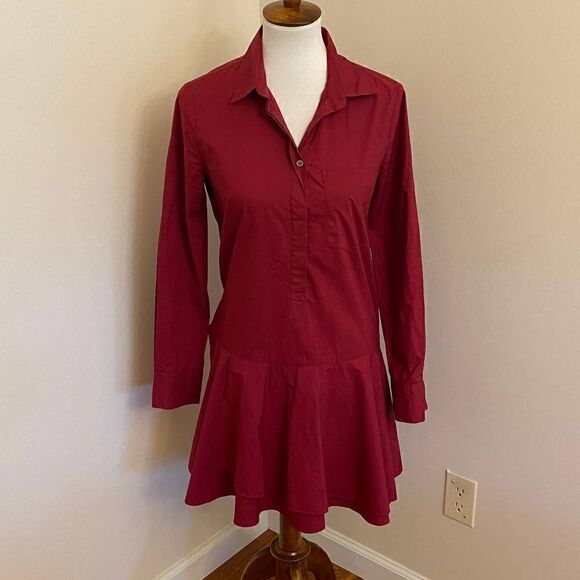 Derek Lam 10 Crosby Burgundy Tie Waist Shirt Dress - Picture 4 of 7